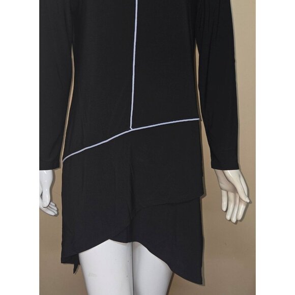 By JJ Black with White trim Stretch Asymmetric Tunic Top Blouse Size SMALL NEW - Picture 3 of 8